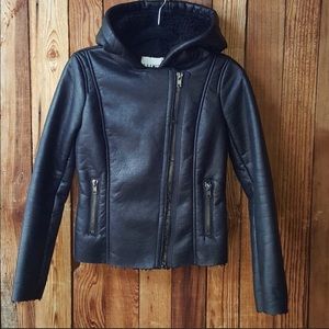 BB Dakota Black Leather Shearling Jacket